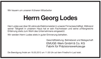 Traueranzeige von Georg Lodes von Pegnitz-Zeitung